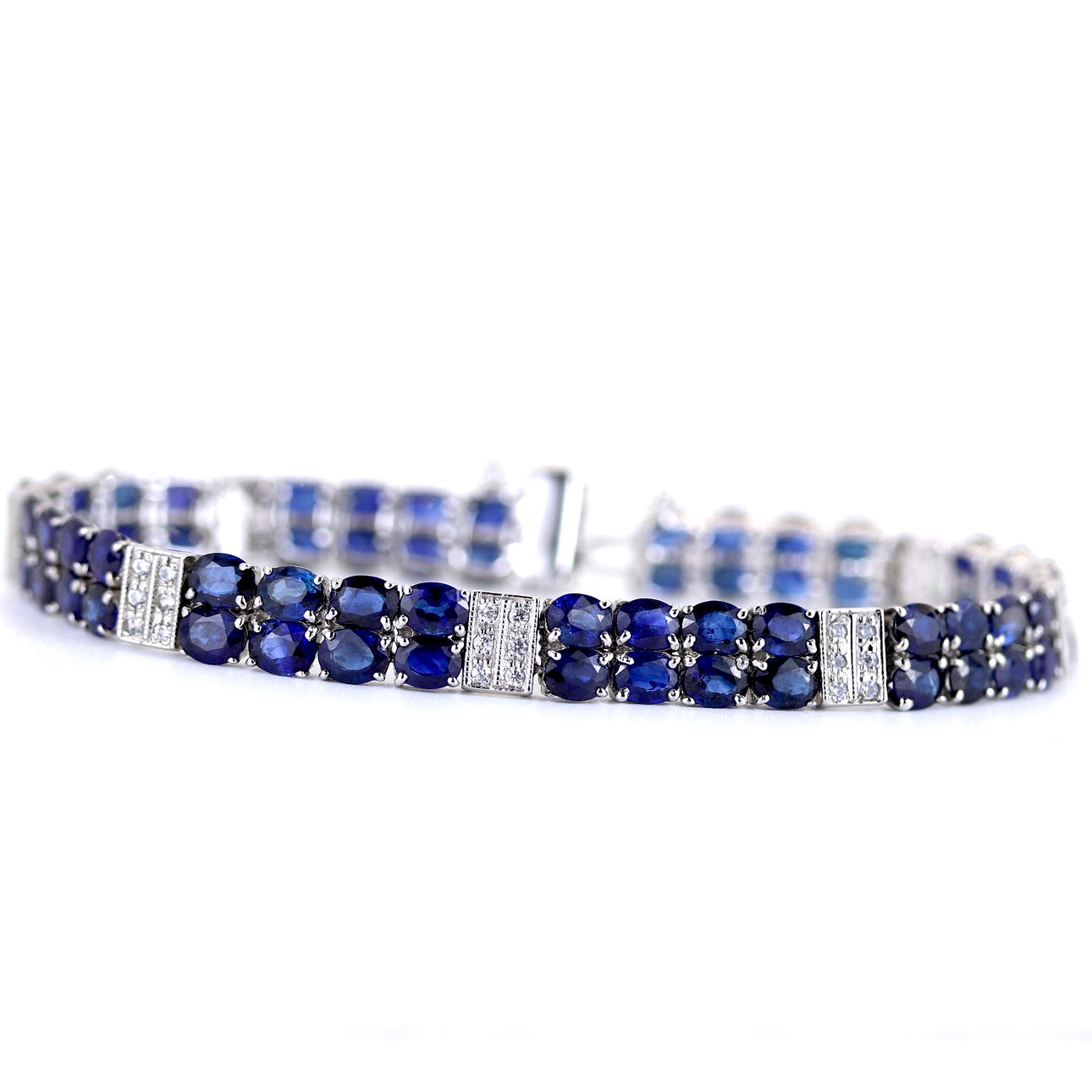 HEAVY 14CT WHITE GOLD DIAMOND AND SAPPHIRE BRACELET