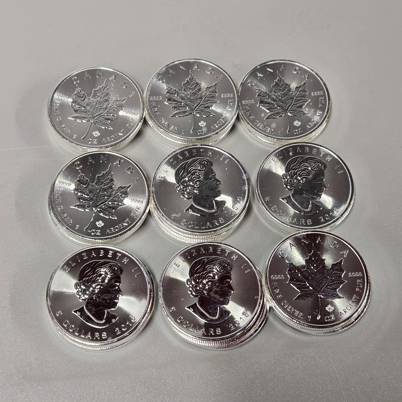 25 x CANADIAN 1 OZ FINE SILVER 5 DOLLAR COINS
