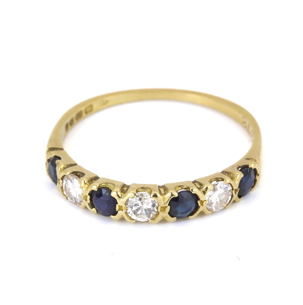 18CT GOLD SAPPHIRE & DIAMOND SET HALF ETERNITY RING