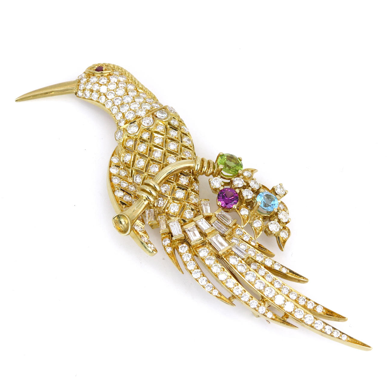 18CT GOLD DIAMOND & COLOURED STONES SET BROOCH