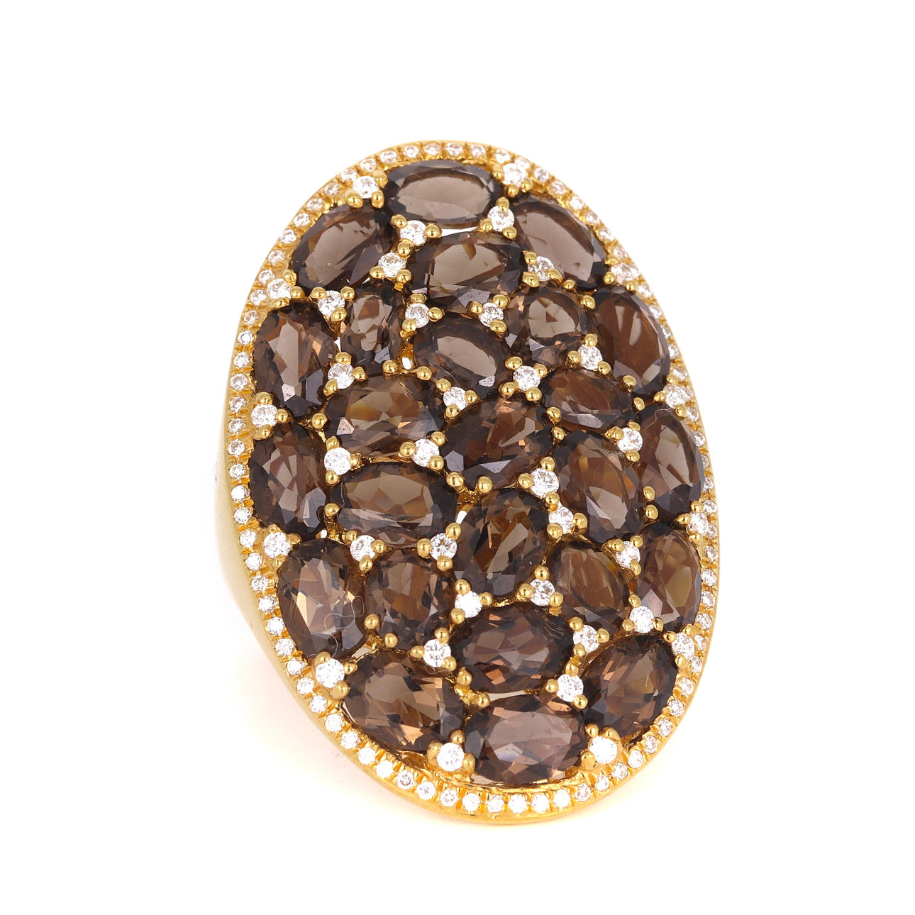 SMOKY QUARTZ AND DIAMOND LARGE RING