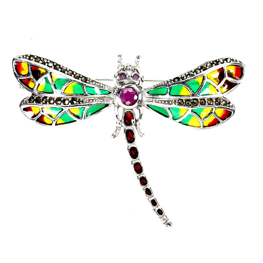 SILVER ENAMELLED DRAGONFLY BROOCH