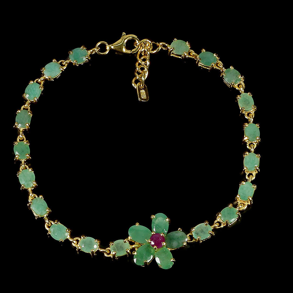 EMERALD AND RUBY SILVER BRACELET