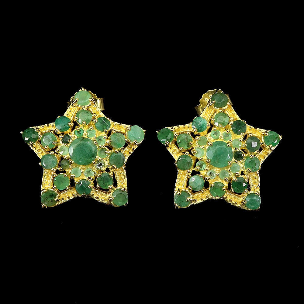 SILVER STAR SHAPED EMERALD SET EARRINGS