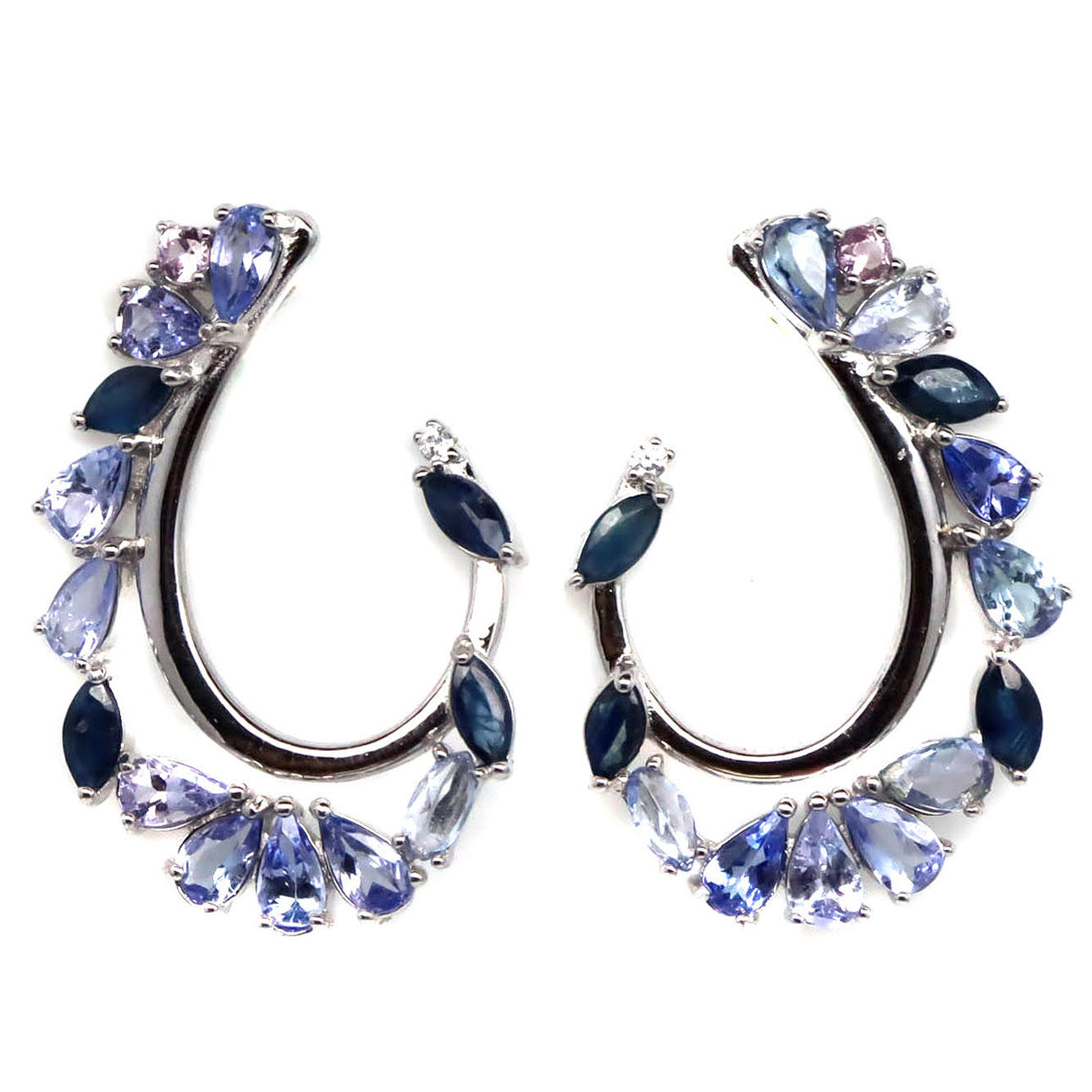 TANZANITE AND SAPPHIRE SILVER EARRINGS