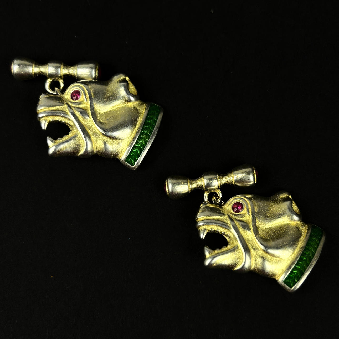 SILVER AND ENAMELLED DOG CUFFLINKS