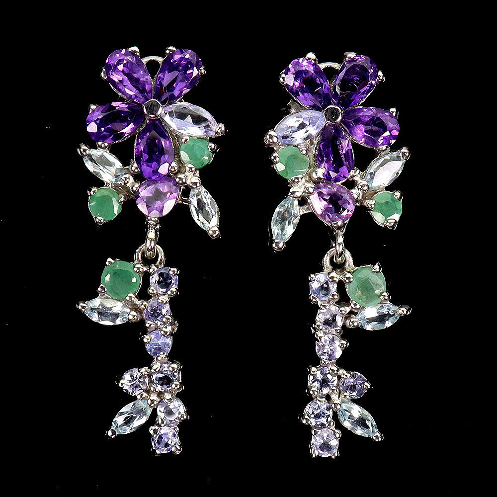 SILVER GEMSTONE FLOWER EARRINGS