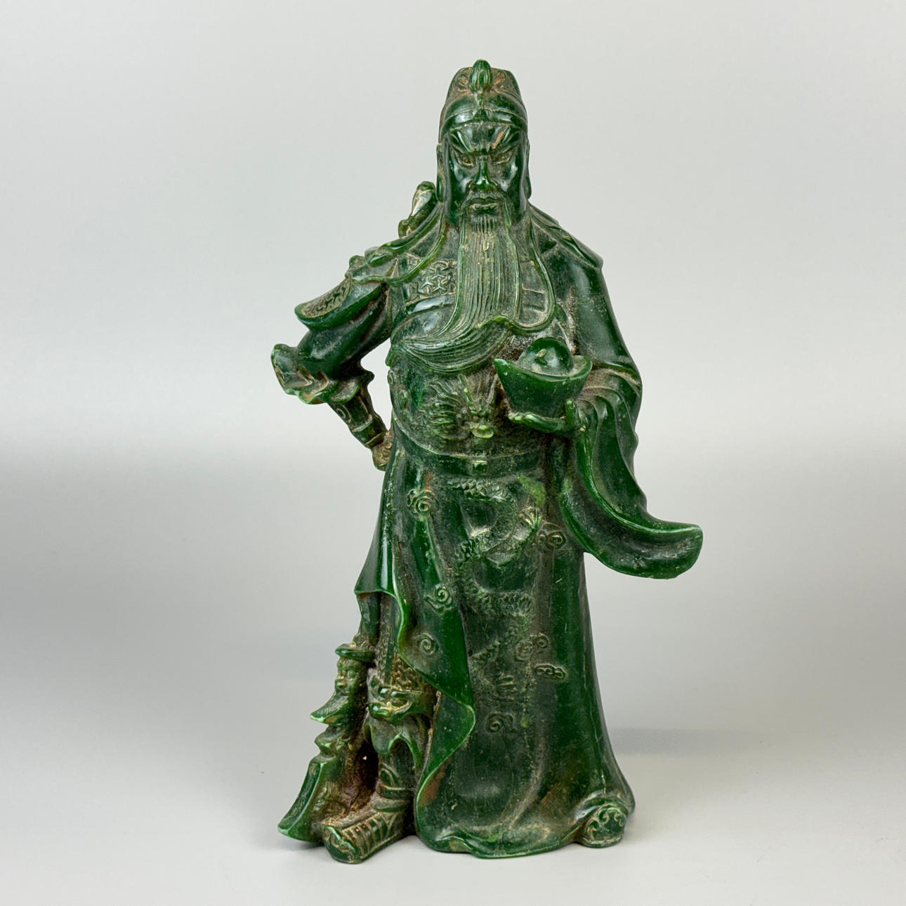 CHINESE CARVED JADE WARRIOR SCULPTURE
